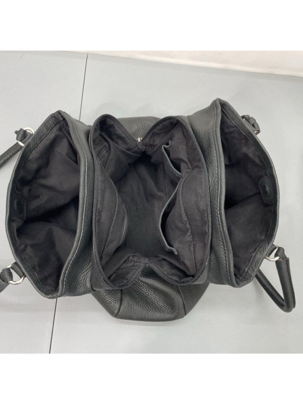 Fossil Satchel Shoulder Bag Tote 3 Compartment Supple Soft Pebbled Leather Black - Picture 5 of 15
